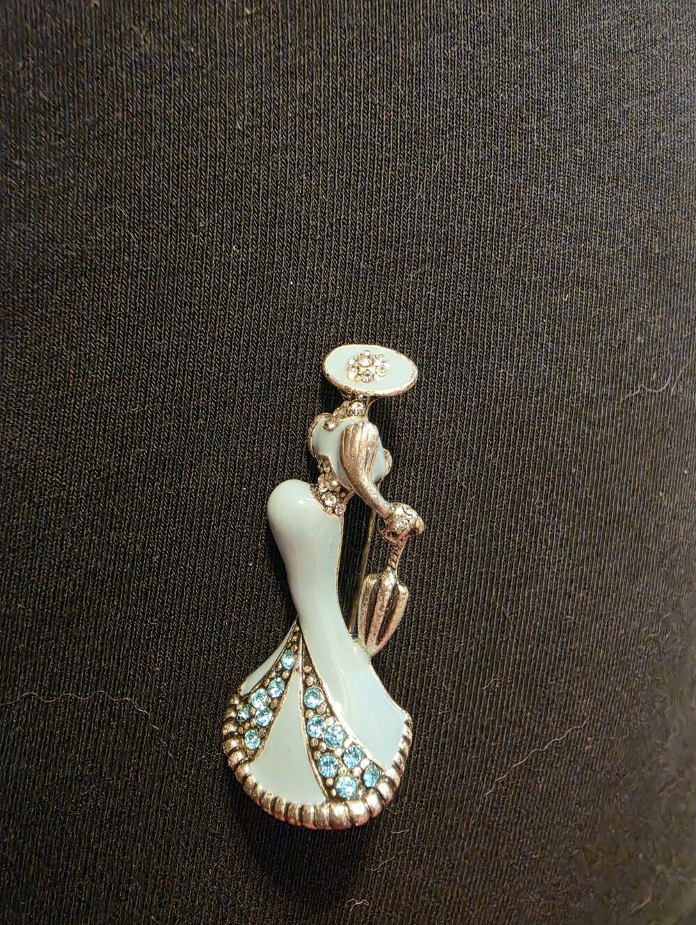 Elegant Mint Green Enamel Dress Pendant Brooch with Crystal Accents
